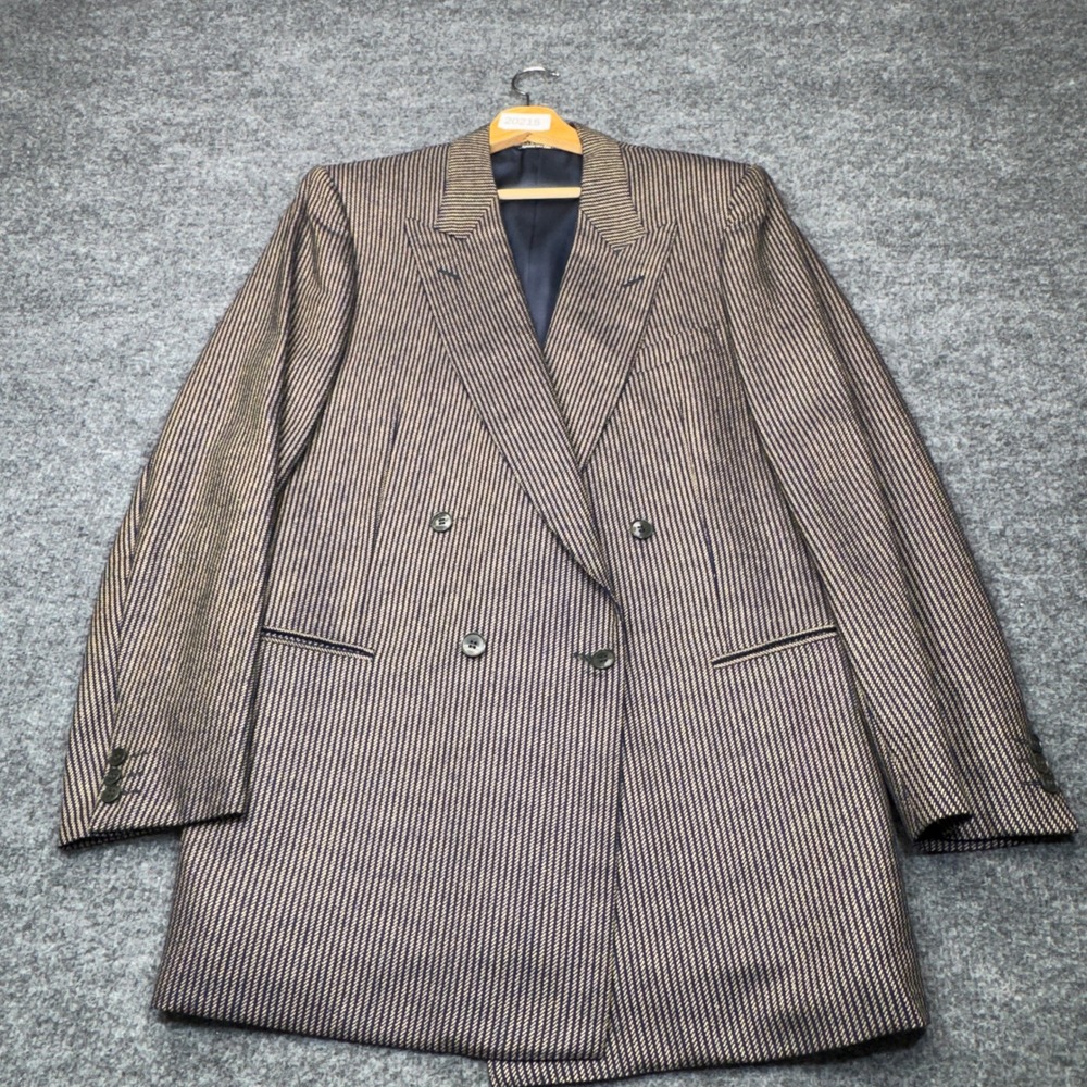 Vintage Canali Milano Blazer Mens 42 Long Navy Blue Wool Silk Double Breasted